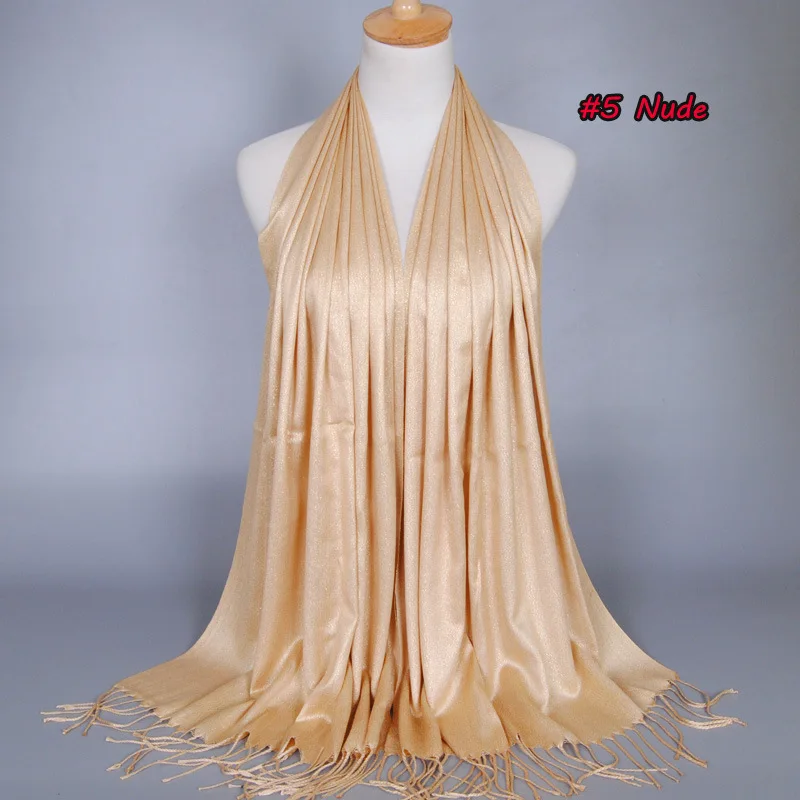 Модный Шелковый шарф из Балийской пряжи, женские шарфы с золотой нитью и кисточками, Осенний хиджаб из золотой проволоки,, Прямая поставка - Цвет: 5