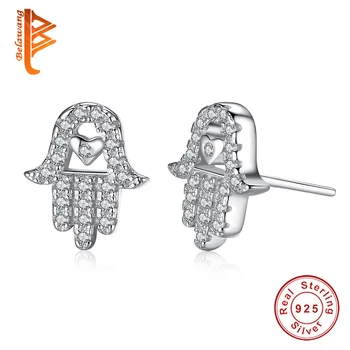 

Hamsa Hand & Love Heart Stud Earrings Fashion 925 Sterling Silver Stud Earrings Minimalist Jewelry Gift for Women Ladies Girls