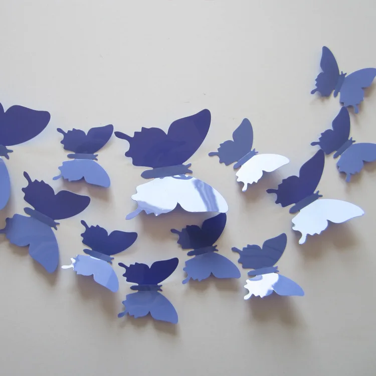 Сплетница же Стиль 12 шт./компл. 3D Бабочка Наклейки на стены гостиной бабочки декоры для Домашних Холодильников украшения - Цвет: Dark Blue
