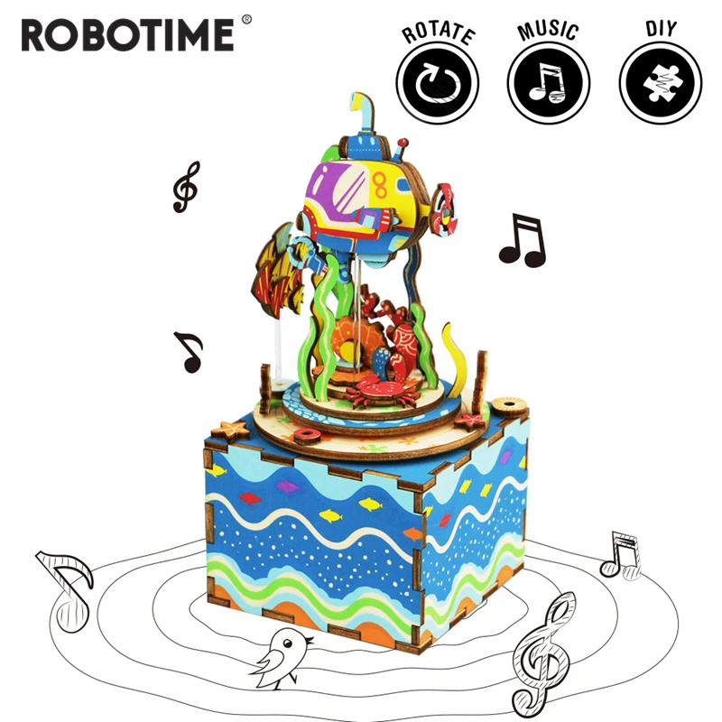 

Robotime DIY Underwater World 3D Wooden Puzzle Game Assembly Rotatable Music Box Toy Gift for Children Adult AM406