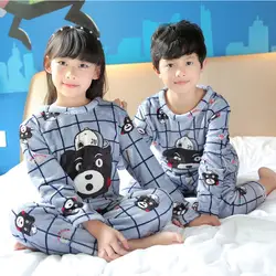 2018 Осень/Зима Медведь для мальчиков/девочек фланелевые пижамы комплект милый сон с длинным рукавом пижамы теплая ночная рубашка ребенок