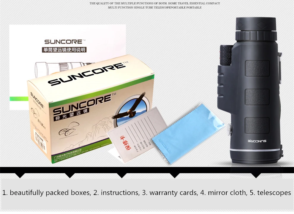 SUNCORE 40X60 профессиональный телескоп Длинные диапазон зумирования Охота Монокуляр Высокое разрешение лагерь Пеший Туризм Ultra Clear