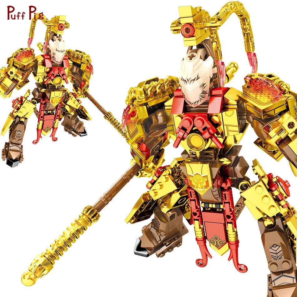 

Gold Ninja Super Hero Sun Wukong Mech Robot Action Figures Model Building Blocks Legoingly Bricks Toys For Children