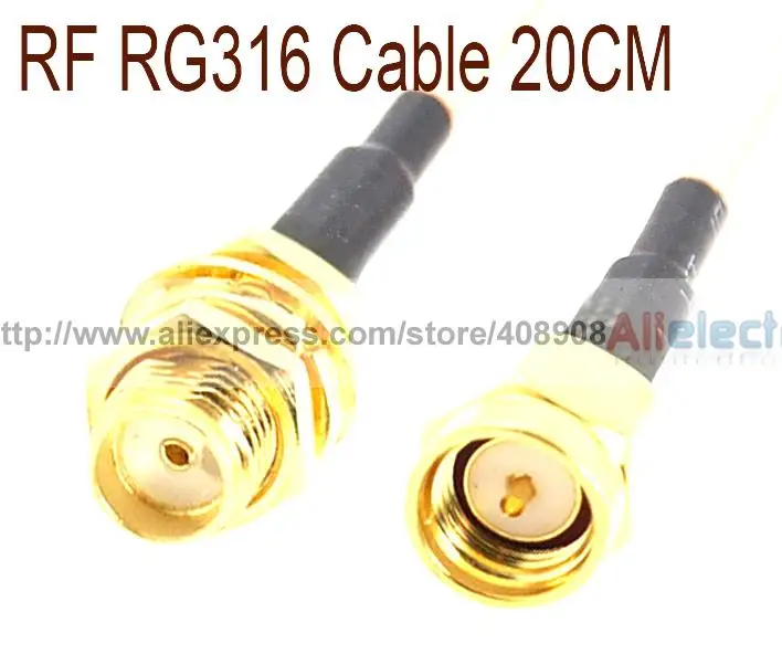 

20pcs SMA Male to SMA Female Nut Bulkhead Crimp RG316 Coax Cable 20cm