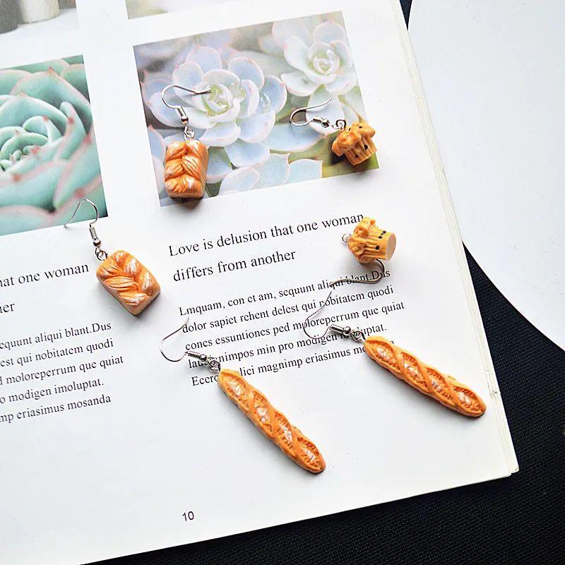 

Creative Handmade Cake Bread Dangle Earrings Resin Cute picnic food Jewelry Vacation Gift for girl Unique Party Earrings