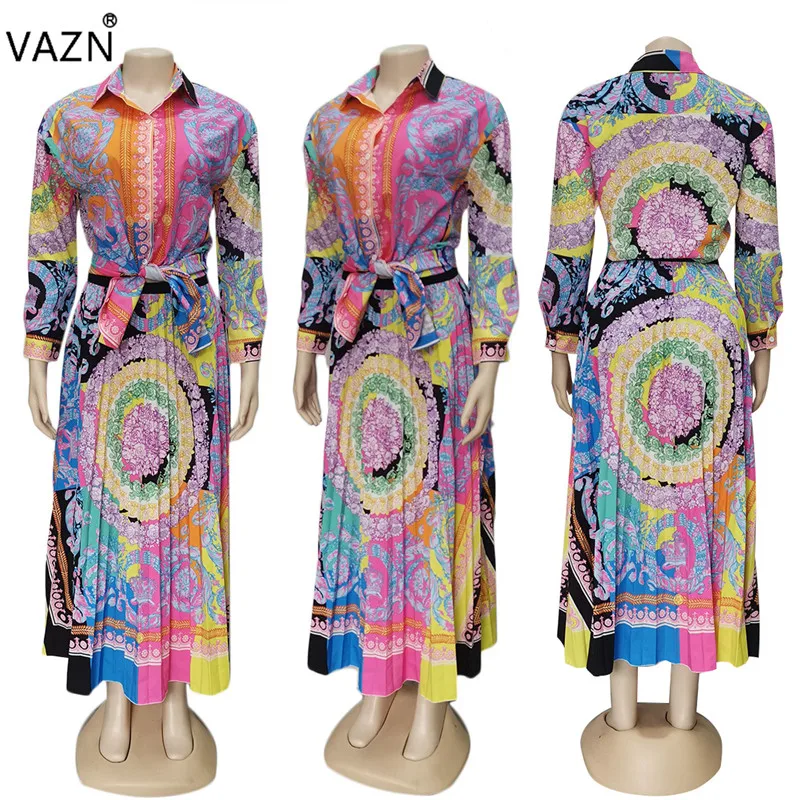 VAZN, модный сексуальный женский комплект из 2 предметов для отдыха, ретро топ с длинными рукавами, шифоновая Макси-юбка, облегающий пляжный комплект, YC1727-3