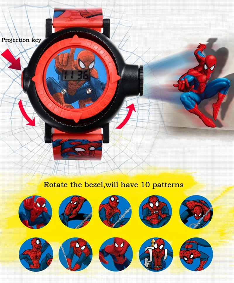 Original MARVEL Spider-man projection LED digital children cool cartoon Watch Best kids birthday gift Disney 81018 good time toy