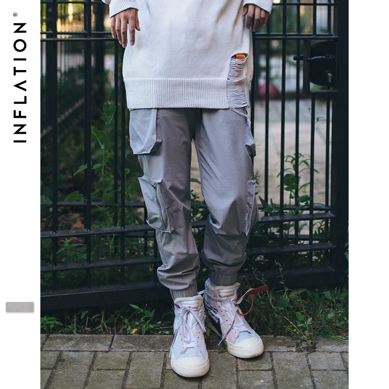 

INFLATION Harem Track Pants Hip Hop Casual Streetwear Sweatpants Casual Pants Gray Trousers Elastic Waist Cargo Pants 8856W