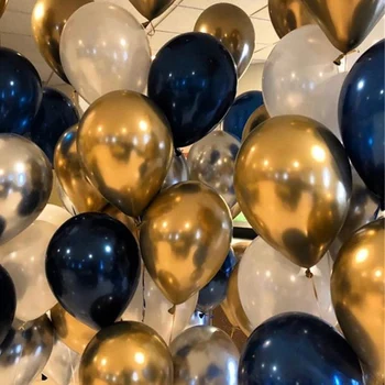 

40pcs 12inch Party Balloons set Mixed Chrome Gold Silver Pearl White Graduation Wedding & Engagement 1th Birthday Decoration