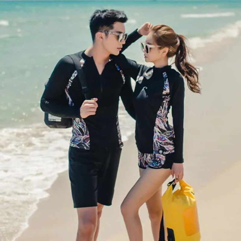 الأزواج ملابس السباحة طفح الحرس الرجال النساء سترة طويلة الأكمام السراويل السراويل البرازيلي ملابس الشاطئ تصفح لباس سباحة Rashguards ملابس الغو...