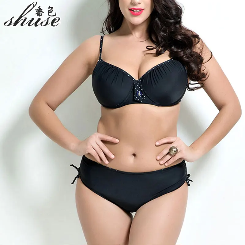 

New Summer Push Up Bikinis Plus Size Women Siwmuits Solid Color High Waist Large Size Swimwear Female Biquini Two Pieces1684