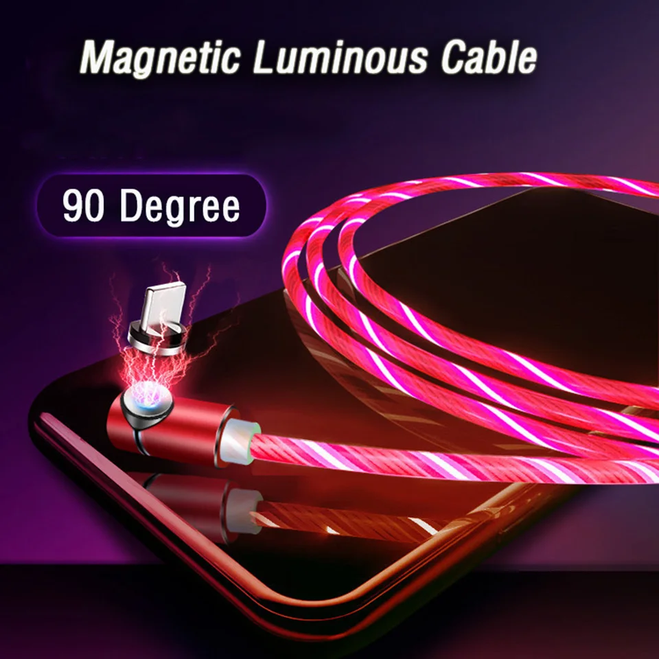 Светодиодный кабель Micro Usb с магнитом на 90 градусов type C для Xiaomi Black Shark 2 LG G5 V30 Oppo A9 R17