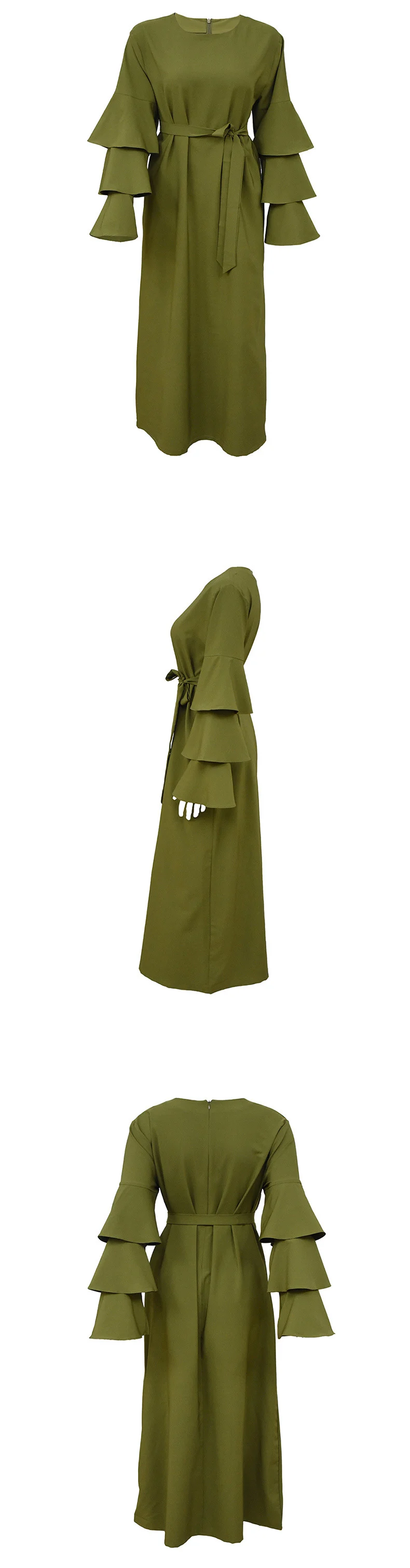 2019 Для женщин мусульманских Абаи платье с круглым вырезом с расклешенными рукавами большой Размеры 7XL черный зеленый Для женщин Исламская