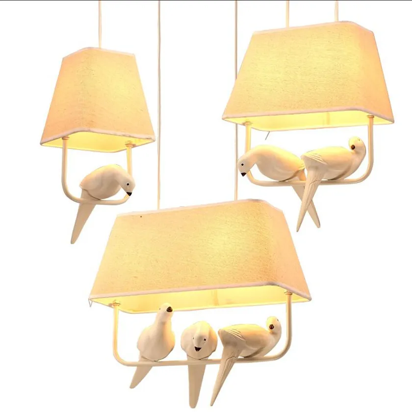 

LED Resin Birds Pendant Lights Suspension Luminaire Vintage Lustres Para Sala with Fabric lampshade Abajour in Kitchen Lighting