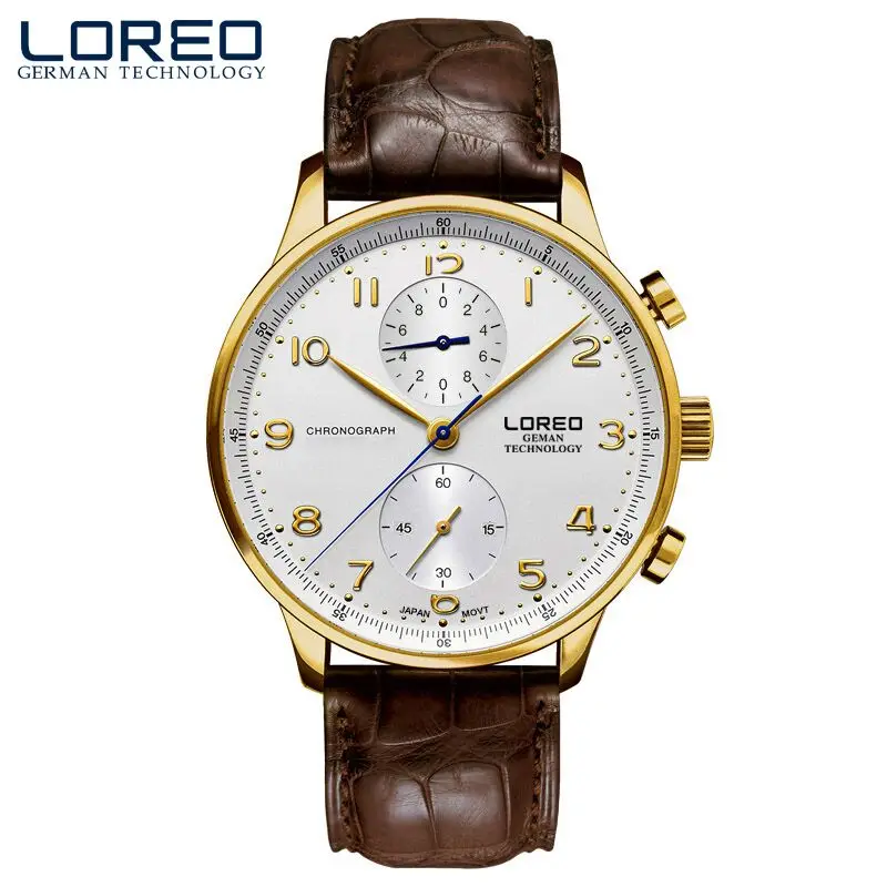 

Men's Quartz watches LOREO brand sapphire crystal diamond chronograph waterproof leather stainless steel fashion business watch