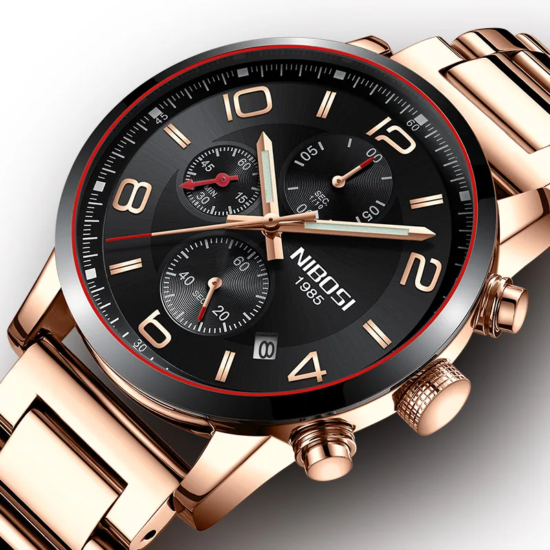 

NIBOSI Watches Gold Male Watch 2018 Waterproof Stainless Steel Chronograph Clock Male Watches Luxury Men's Watches Gold Luxury