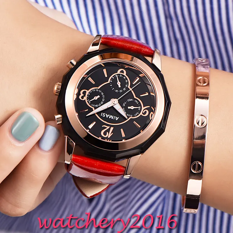 

relogio feminino Fashion 41.2mm AIMASI black dial black PVD case Quartz Analog movement Men's WristWatch
