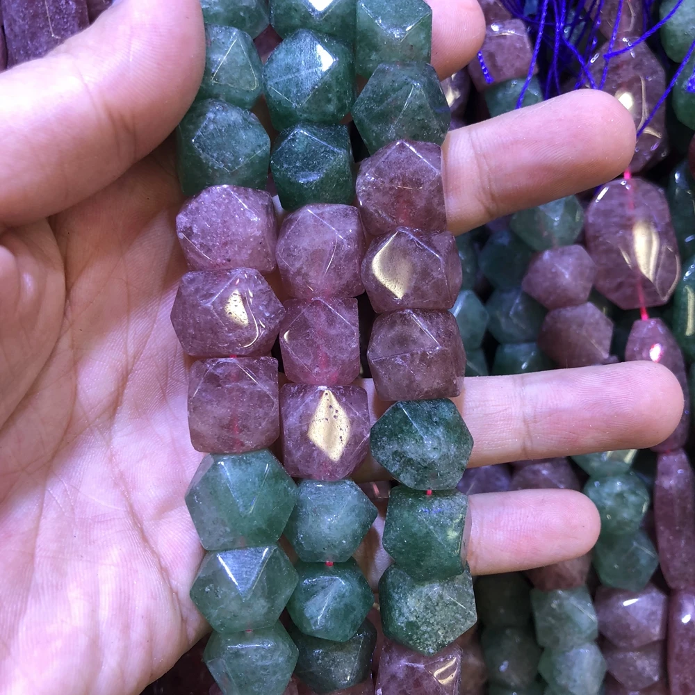 

Wholesale 2strings Natural Multi Strawberry Quartz Gem Stone Faceted Nugget Beads,Genuine Gem Jewelry Making Beads,15.5"/str