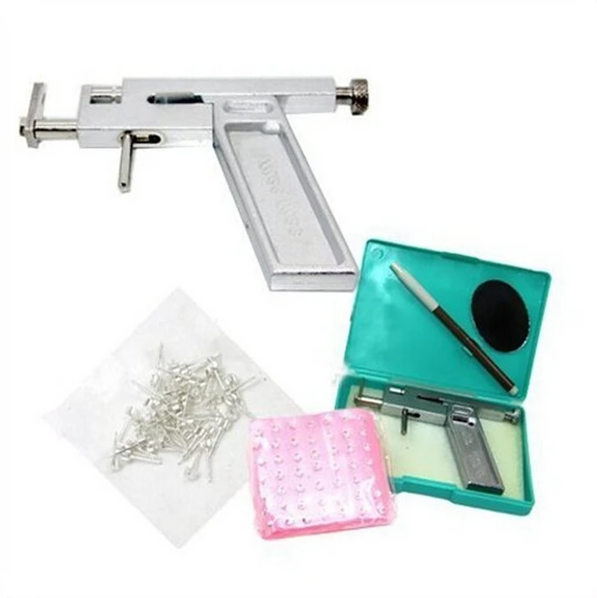 Professional Ear Body Nose Piercing Gun Machine Tool Kit Set + 98pcs