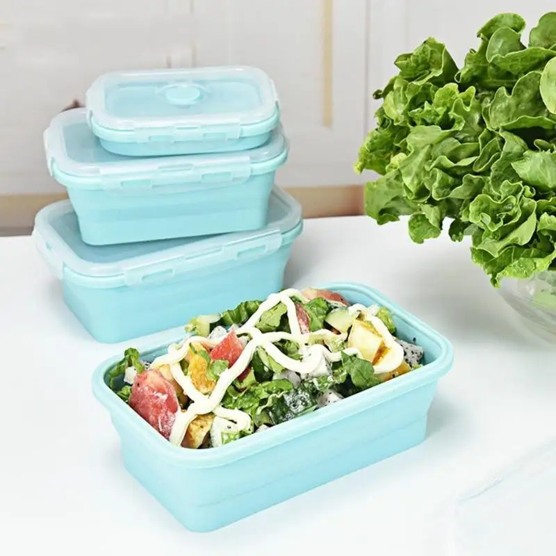 3 шт./компл. Силиконовый складной бенто ланч бокс Портативный складной Коробки для обедов для Еда посуда контейнер для продуктов миска для детей и взрослых - Цвет: a