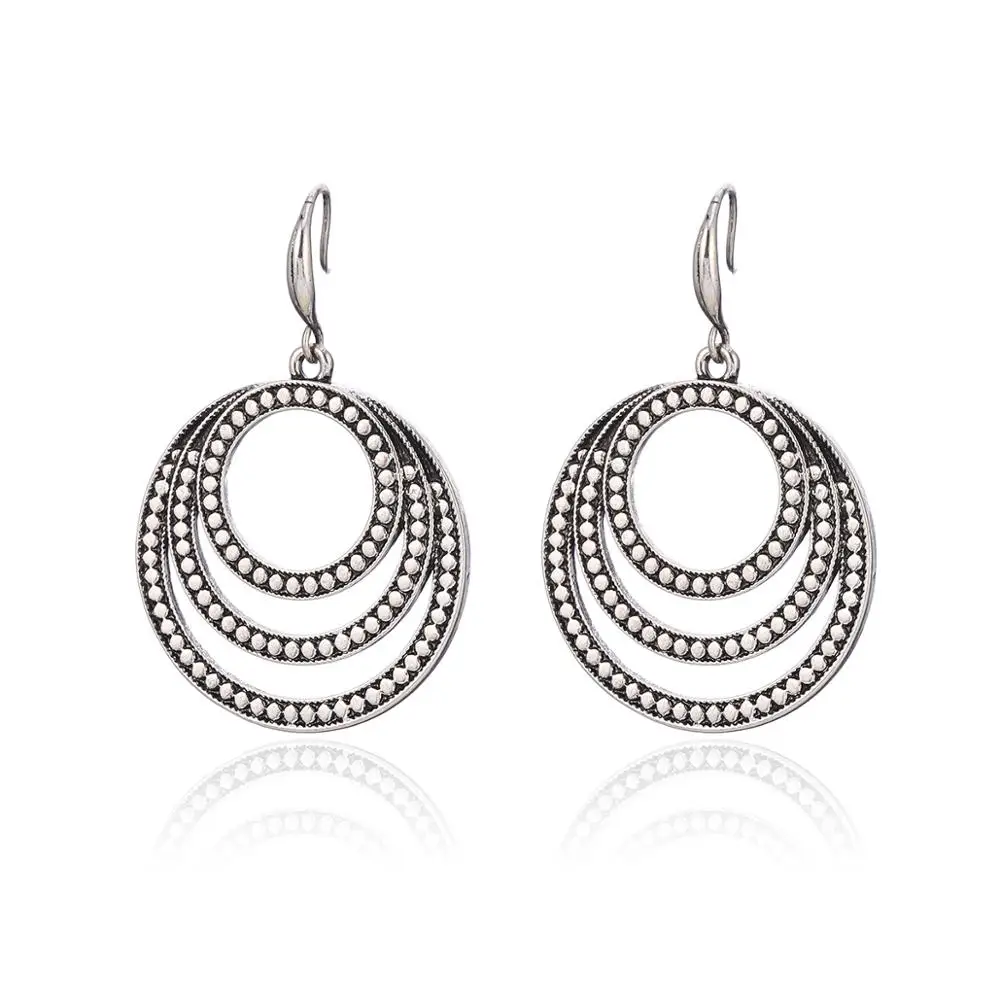 

Antique Silver Heart Circles Water Drop Earrings For Women New Fashion Vintage Ethnic Jewelry pendientes mujer 2019 Wholesale