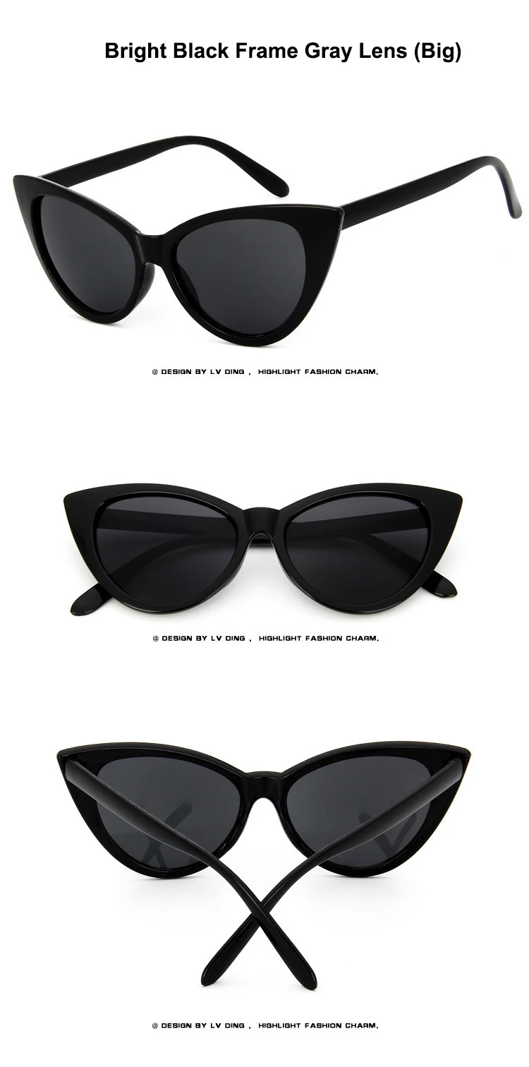 LongKeeper Солнцезащитные очки женские аксессуары CatEye стиль брендовые Дизайнерские Модные оттенки черный UA400 солнцезащитные очки Gafas De Sol - Цвет линз: bright black big