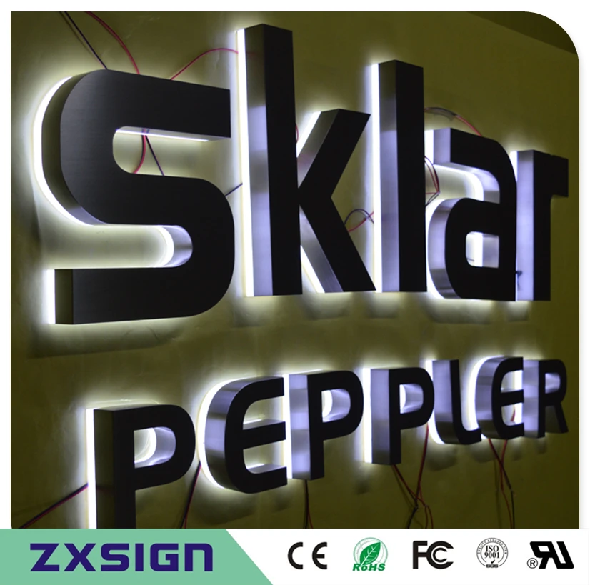 

Factory Outlet waterproof stainless steel back lit signs, outdoor back illuminated metal LED shop sign letters,halo lit signages
