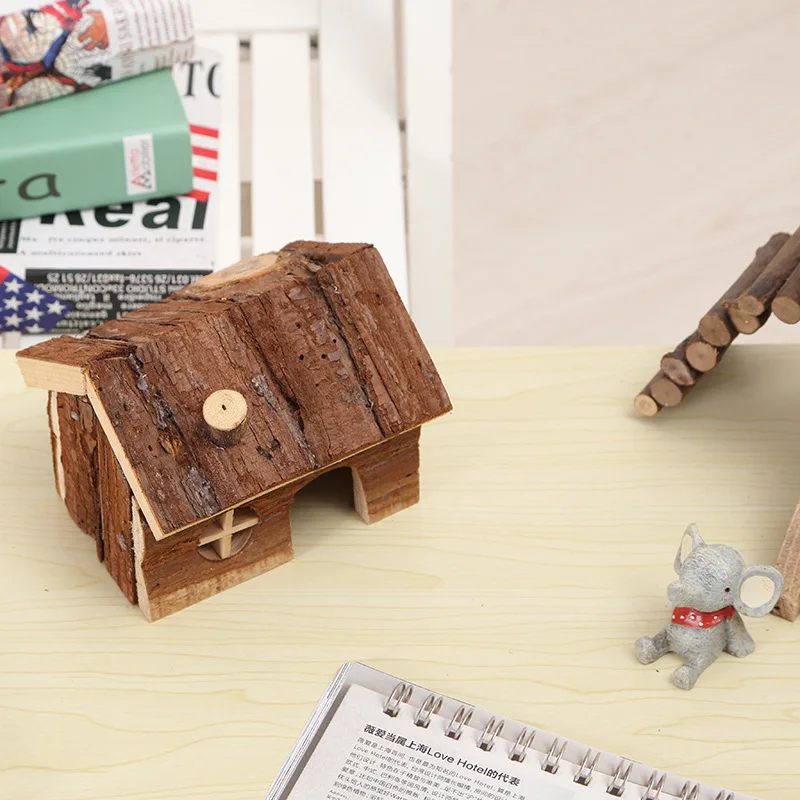 Natural Wood Small Animal pet Hamster house Bed Summer guinea pig hedgehog chinchilla House cage Nest Hamster chew toy accessory