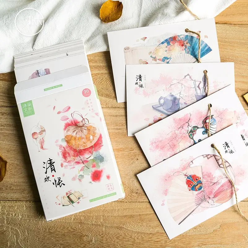 

30Sheets/Set Chinese Watercolor Aesthetic Series Postcard/Greeting Card/Message Card/Birthday Letter Envelope Gift Card