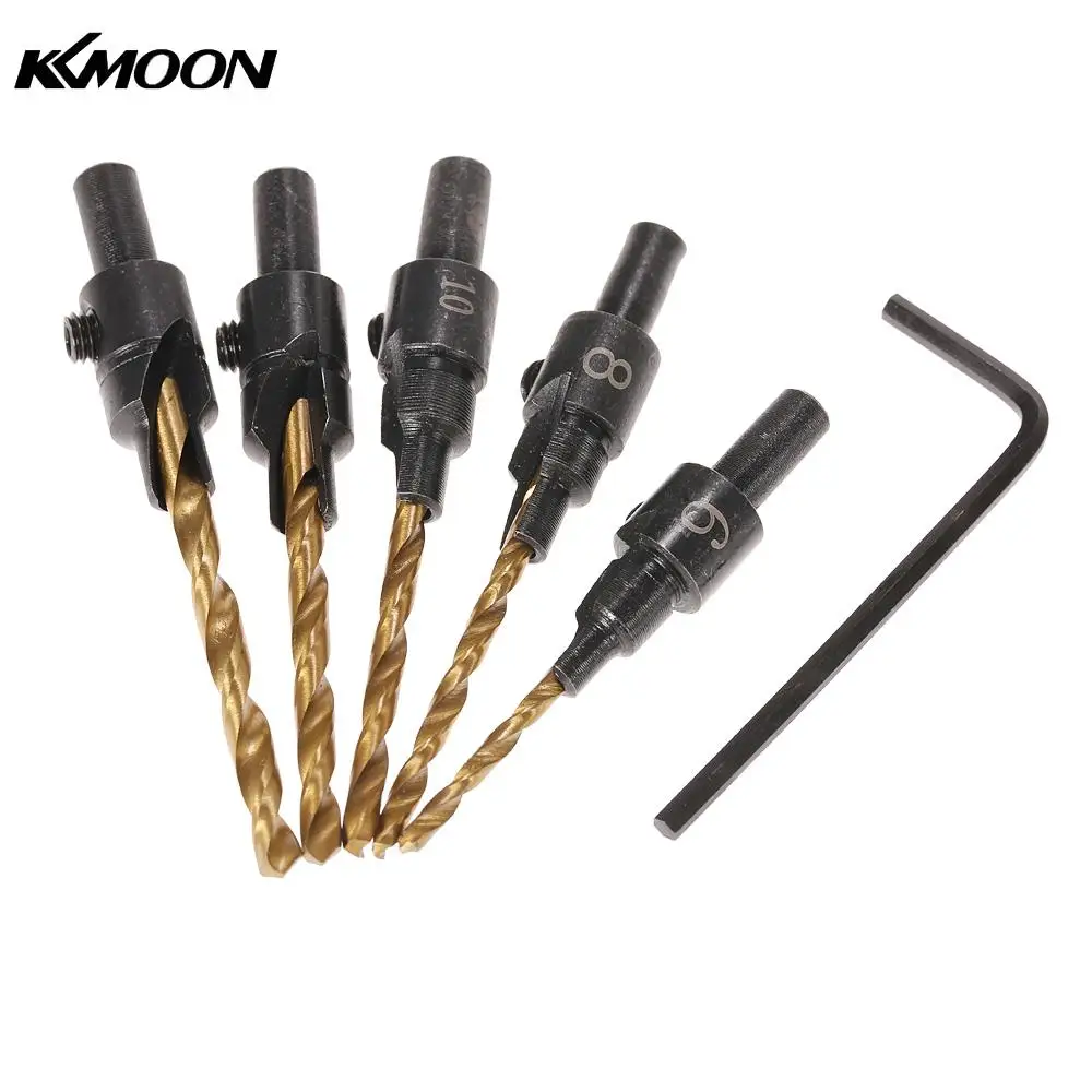 

5pcs HSS drill bit set Countersink Drill Cone Bits Set Hex Shank Screw Carpentry Reamer Chamfer Milling #6 #8 #10 #12 #14