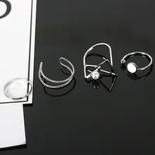 Trendy Women Rings Stainless Steel Hollow Silver Geometric Triangle Opening Ring Sets for Fingers Jewelry Accessories chic hollow out letter opening ring for women
