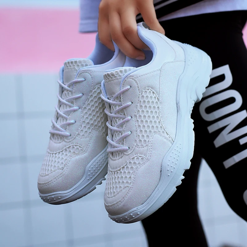 2018 Женская Светоотражающая обувь zapatillas mujer шикарная на толстой платформе женские