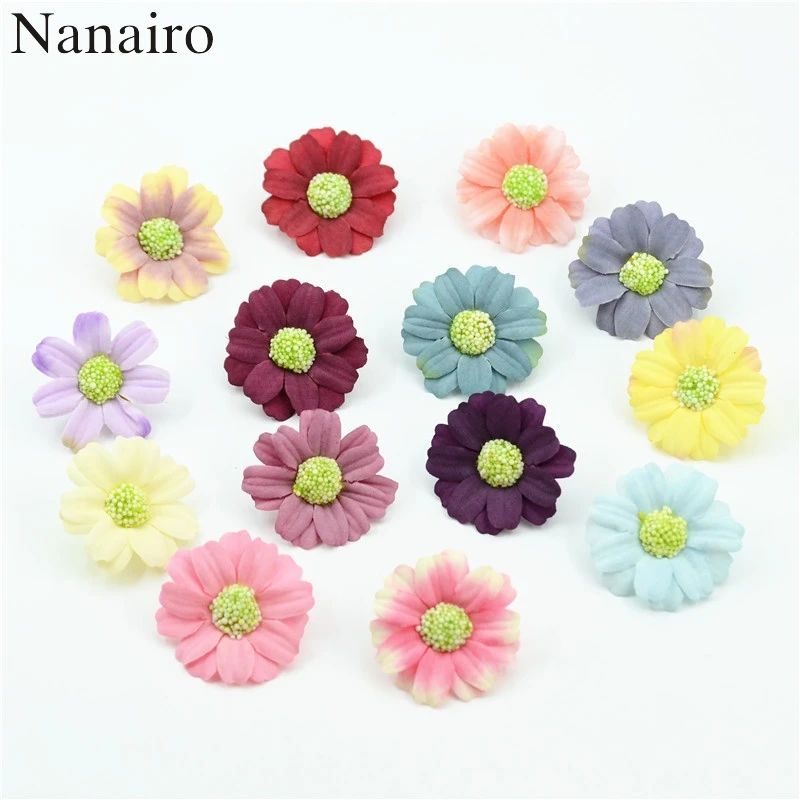 

100PCS High Quality DIY Artificial Silk Sun Flower Head For Home Wedding Party Decoration DIY Wreath Scrapbooking Fake Flowers