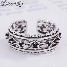 DIEERLAN стиль ретро; богемский стиль; S925 стерлингового серебра кольца с выемками для Для женщин модные черные кубического циркония кольцо, рождественские подарки Anillos