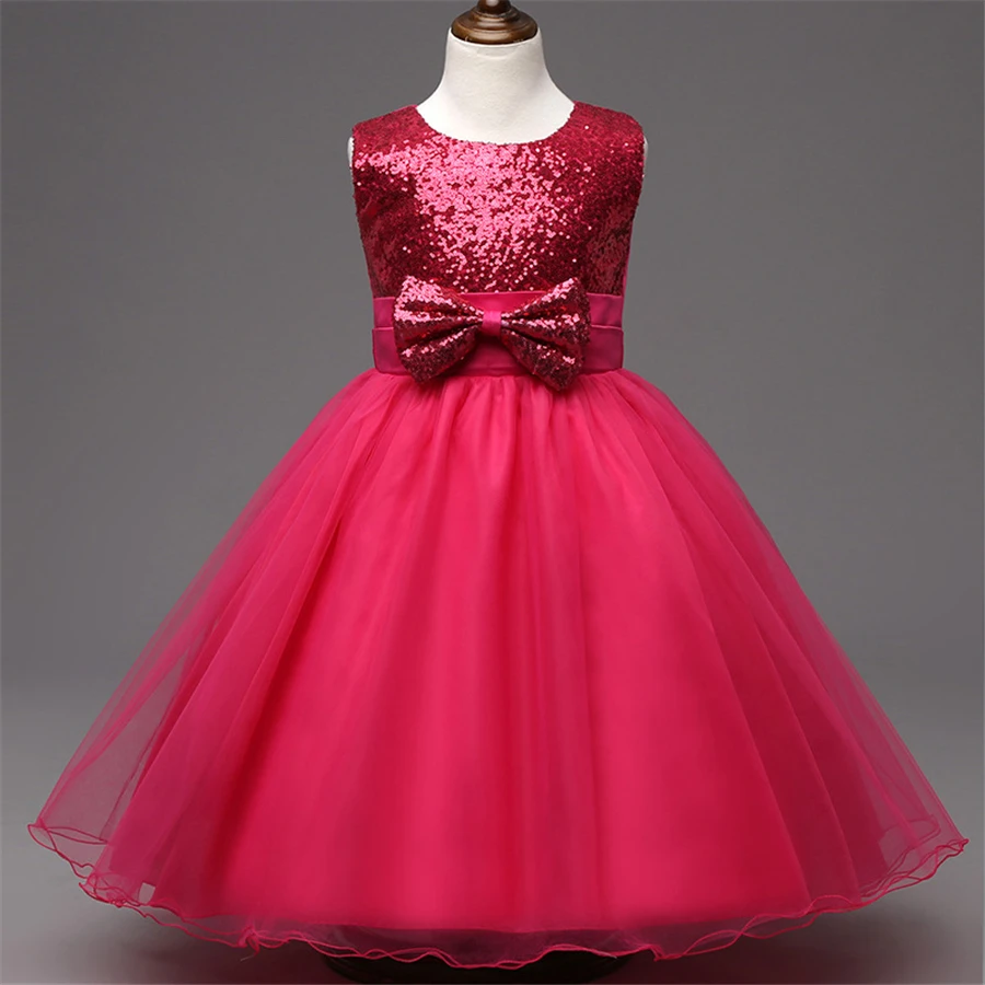 

Kids Girls Bridesmaid Wedding Toddler Baby Girl Princess Dress Sleeveless Sequin Flower Prom Party Ball Gown Formal Party XD24-C