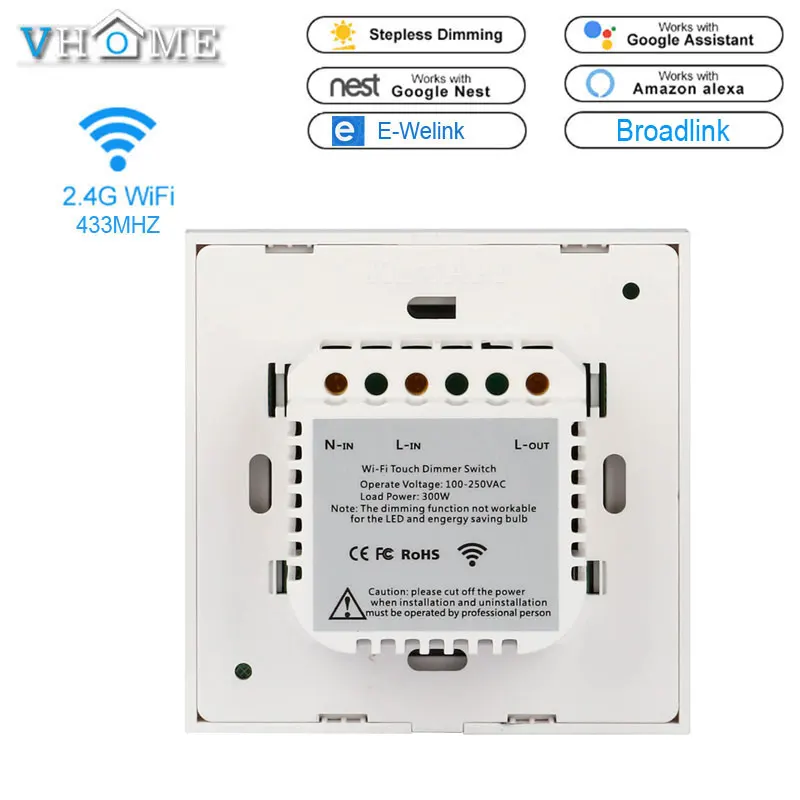 Vhome Touch Switch Smart Light Switch Panel Wall interruptor 1/2/3 Gang wifi light switch EU Work with Alexa Google Home