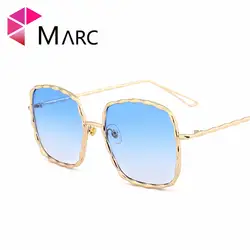 MARC UV400 для женщин мужчин солнцезащитные очки для зеркало Óculos квадратный Мода Градиент бренд дизайн сплав металла Siver Серый Смола очк