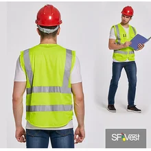 Высокая видимость желтый жилет безопасности с карманами печать логотипа компании