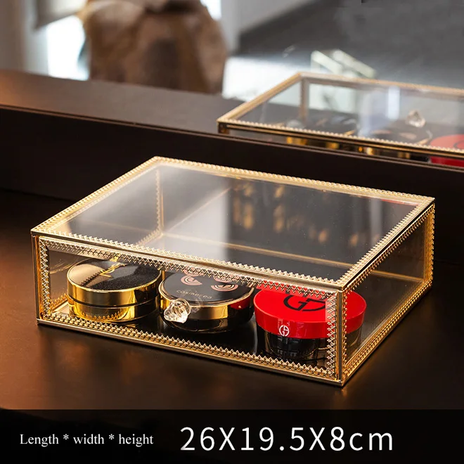 Luxury Glass Cosmetic Storage Box Drawers Makeup Organizer Desktop Cotton Swab Lipstick Holder Make Up Organizer Girl Gift - Цвет: 1