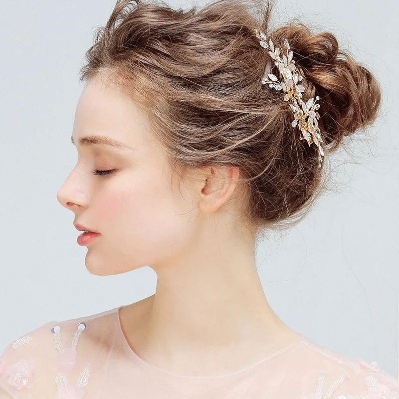 Модная заколка для волос ручной работы из розового золота с кристаллами, стразы, цветок, лист, свадебная заколка, свадебный головной убор, аксессуары для волос, Лидер продаж