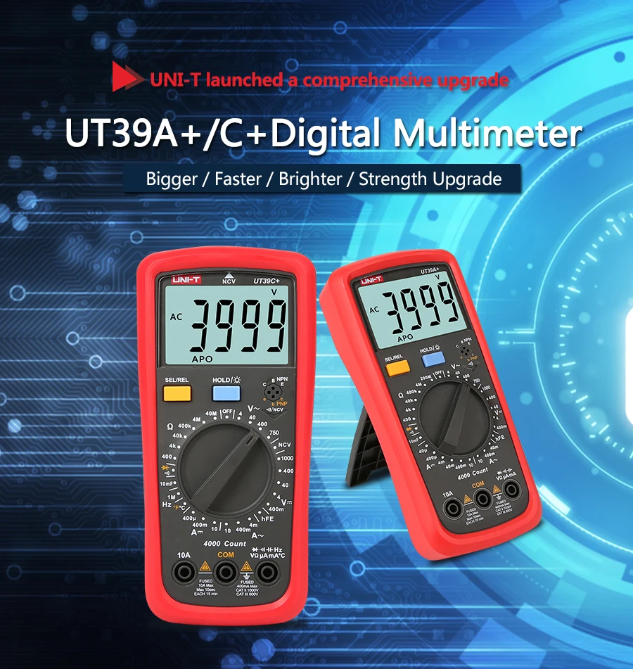 UNI-T UT39C + цифровой мультиметр Авто измеритель дальности обновлен от UT39A/UT39C AC DC/Ом/Temp/частота HFE/Тест НТС