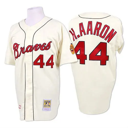 Atlanta Braves 44 Hank Aaron Home Jersey by M & Nin Baseball Jerseys