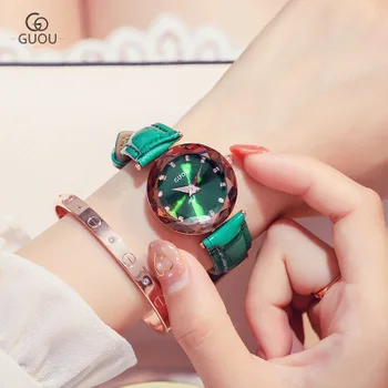 

2018 GUOU New Arrival Watch Women Rhinestone lady dress watch, women's Casual Leather Analog quartz-watch gifts Relogio Feminino