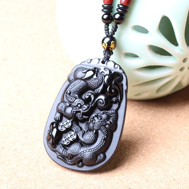 Drop Shipping Natural Black Obsidian PiYao Pendant Buddha Pendant ...