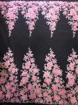 

3D flowers pink Embroidery designs french lace white african tulle lace french lace fabric high quality new design