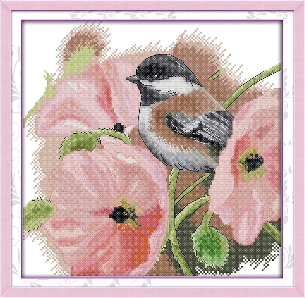 

The bird with poppies counted printed on fabric DMC 14CT 11CT Cross Stitch kitsembroidery needlework Sets Home Decor