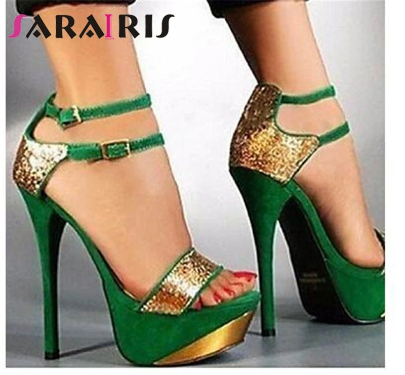 

SARAIRIS 2019 New Ankle Strap Mixed Colors Thin High Heels Platform Shoes Woman Casual Sexy Party Summer Sandals Big Size 35-43