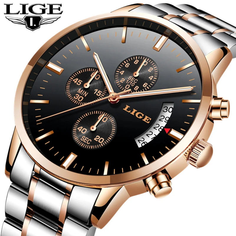 

LIGE Fashion Mens Watches Top Brand Luxury Full Steel Casual Quartz Watch Men Business Waterproof Sport Watch Relogio Masculino