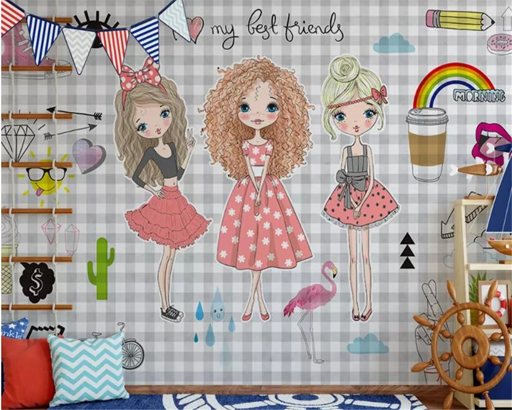 

beibehang wallpaper for walls in rolls Custom wall sticker cartoon girl photo wallpaper bag shop background wall 3d wallpaper