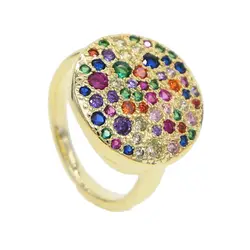 Большой Круглый Радуга диско группа размеры 5 6 7 8 Gold filled multi цвет кубического циркония Мода обручение палец кольцо